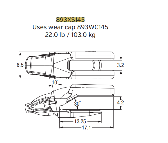 893XS145 Shroud Adapter for XS145 Series Bucket Teeth | Fits 495HR Mining Shovels | Heavy-Duty Construction