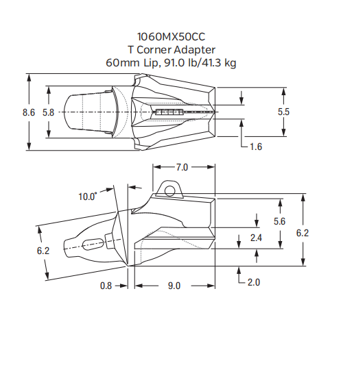 1060MX50CC Corner Casting & Guard | for X50 Series Adapters & Bucket Teeth | Fits Caterpillar 336 Excavator