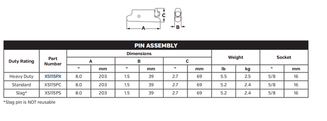 XS115PS Locking Pin | for XS115 Bucket Tooth System | Securing Hardware for Giant Excavator Adapters & Tips