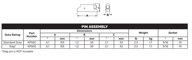 KP50C Cotter/Retention Pin for Komatsu 50 Series Bucket Teeth & Adapters