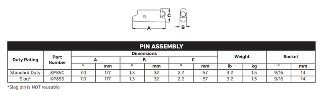KP85C Locking Pin - Fits K85AG, K85HS, K85RC Bucket Teeth