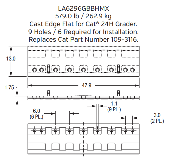 Cast Grader Blade LA6296GBBHMX for Volvo G900 / G746 Motor Grader