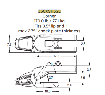 356XS115SL Side Lock Shroud Adapter for XS115 Series Teeth | Secure Locking System for Mining Shovels