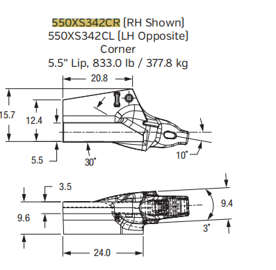 550XS342CL Heavy-Duty Side Shroud for Excavator and Loader Buckets