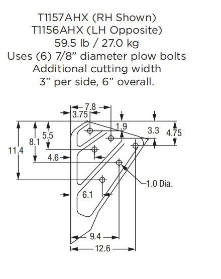 Side Cutter T1156AHX for Medium Wheel Loader Buckets (Series with T1157AHX)