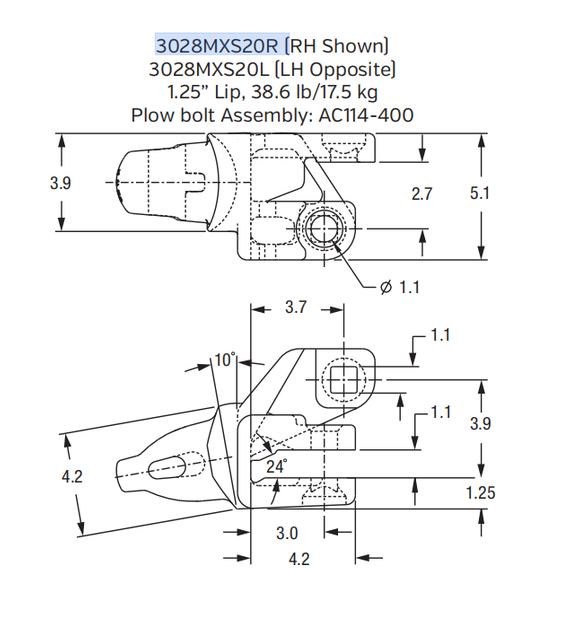 3028MXS20R Right Side Shroud Adapter for XS20 Series Bucket Teeth | Specific Fit for Komatsu PC300-8 Excavator