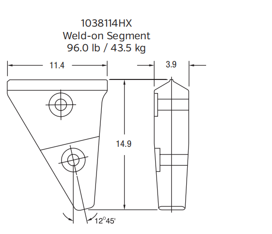 1038114HX Heavy Weld Segment for CAT 994/992 Loader Buckets | HX Series