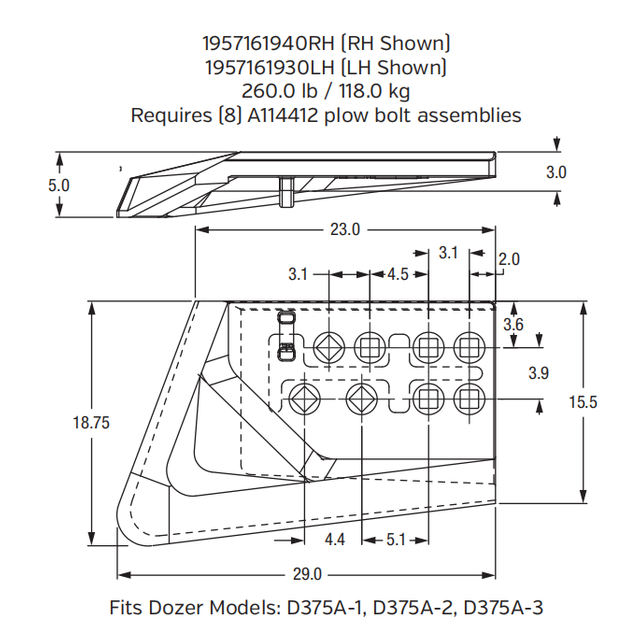 Cast Edge 1957161930LH (Left Hand) | Pairs with 1957161940RH for Mining Shovel