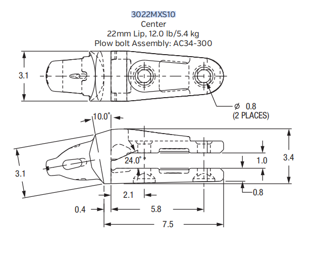 3022MXS10 Shroud Adapter for XS10 Series Bucket Teeth | Fits Komatsu PC200-8 Excavator | Heavy-Duty Construction
