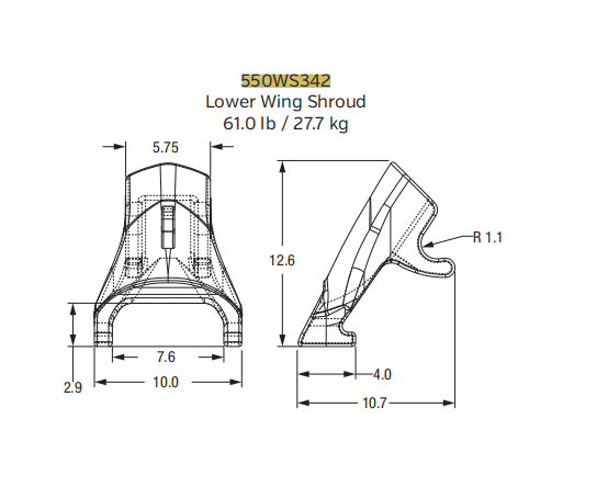 550WS342 Bucket Shroud - Compatible with XS342RC Tooth and 475XS152CR Adapter
