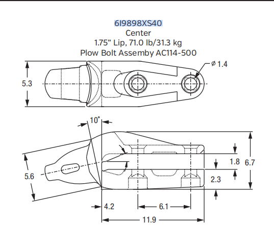 6I9898XS40 Shroud Adapter for XS40 Series Bucket Teeth | Fits Caterpillar 349 Excavator | Heavy-Duty Construction