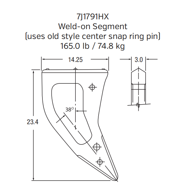 Caterpillar Wheel Loader Bucket Tooth / Point | 7J-1791-HX | Heavy-Duty for Large Wheel Loaders