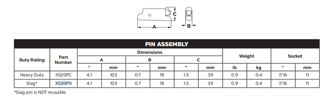 XS20PS Locking Pin for XS20 Series Bucket Teeth | Fits Komatsu PC200-8 Excavator | High Tensile Steel Construction