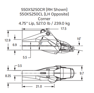 550XS250CL Shroud Adapter for XS250 Series Bucket Teeth | Fits Giant Excavators | Heavy-Duty Mining