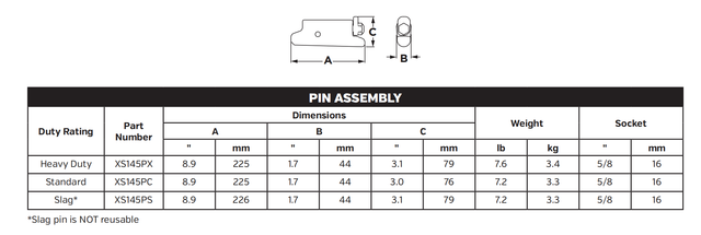 XS145PX Locking Pin | for XS145 Bucket Tooth System | Securing Hardware for Giant Excavator Adapters & Tips