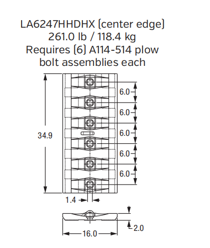 Cast Edge / Wear Plate LA6247HHDHX for Volvo L350 / L260H Wheel Loader Bucket