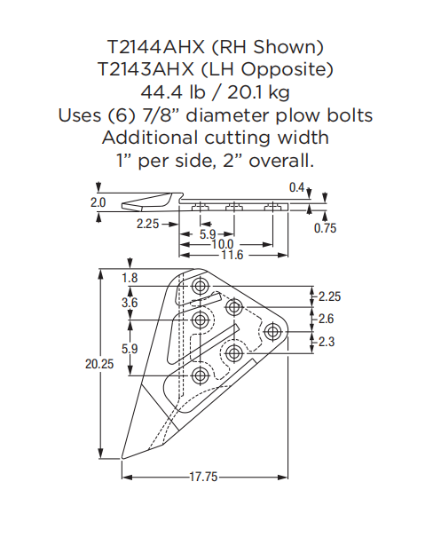 Side Cutter T2143AHX for Large Wheel Loader and Excavator Buckets (Series with T2144AHX)