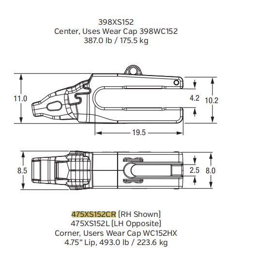 475XS152CLShroud Adapter with Carbide Reinforcement for XS152 Series Teeth | Extreme Abrasion Resistance