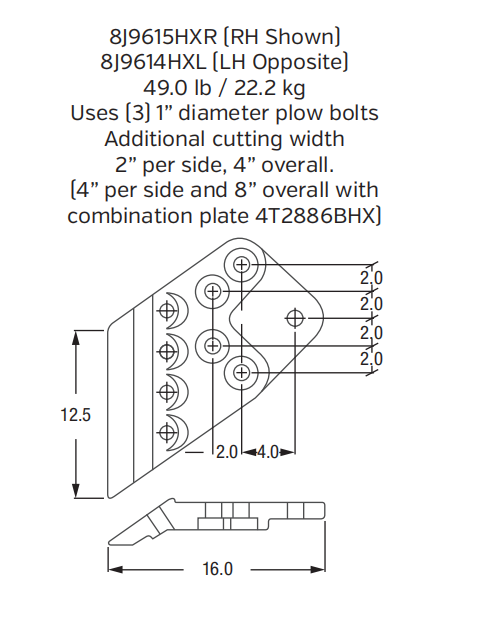 Left Side Cutter 8J9614HXL for Caterpillar Wheel Loaders (Pairs with 8J9615HXR)