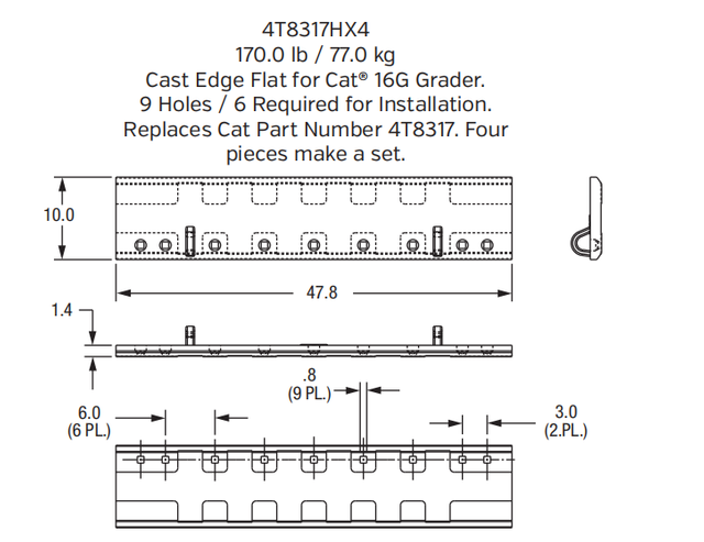 Cast Grader Blade 4T8317HX4 for Caterpillar 120 / 140 Motor Grader