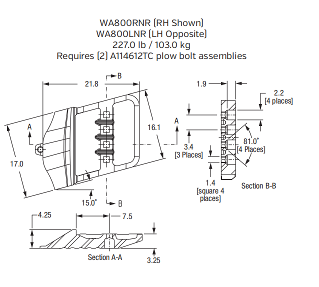 WA800RNR Henlsey mining WA800 WA1250 Loader Bucket Casting Segment HALF ARROW 