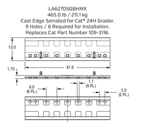 Super / Heavy-Duty Cast Grader Blade LA6270SGBHMX for Volvo G900 / G946