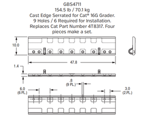 Universal Cast Grader Blade GBS4711 | Fits CAT, Komatsu, John Deere Motor Graders