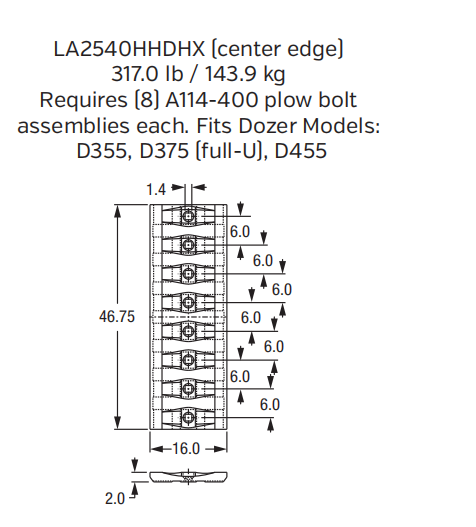 Cast Edge / Wear Plate LA2541HHDHX for Volvo EC950 / EC1000 Excavator Bucket