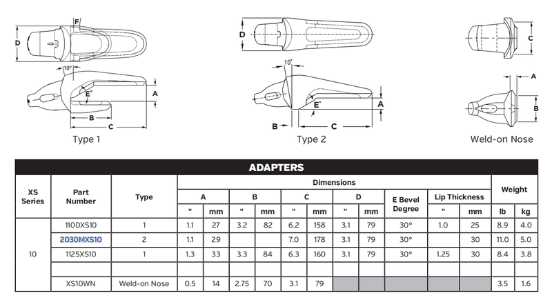 2030MXS10 Shroud Adapter for XS10 Series Bucket Teeth | Fits Komatsu PC138US-10 Excavator | Heavy-Duty Construction