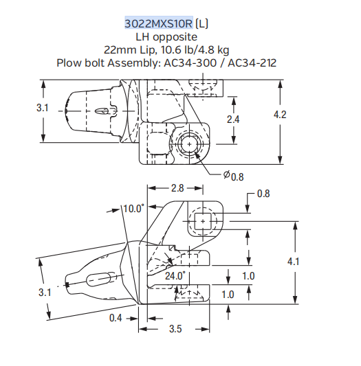 3022MXS10R Shroud Adapter for XS10 Series Bucket Teeth | Fits Komatsu PC200-8 Excavator | Heavy-Duty Construction
