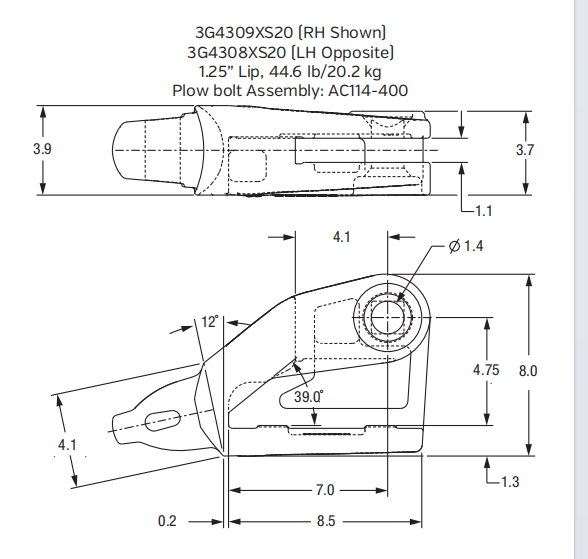3G4309XS20 Shroud Adapter for XS20 Series Bucket Teeth | Fits Komatsu PC200-8 Excavator | Heavy-Duty Construction