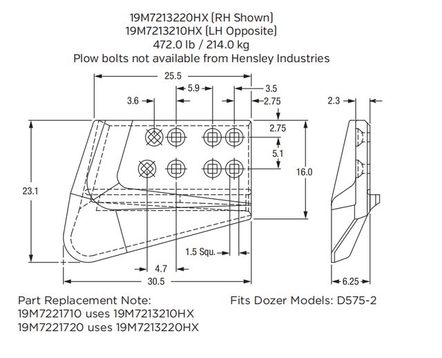 End Bit / Corner Tooth 19M7213220HX for Hitachi EX8000 / EX5600 Mining Excavator