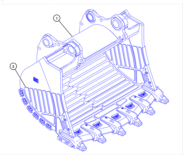 458-9463 4589463 6020B Shovel mining bucket 3450-MM (136-IN) WIDE X 12-CU M (15.7-CU YD) CAPACITY.