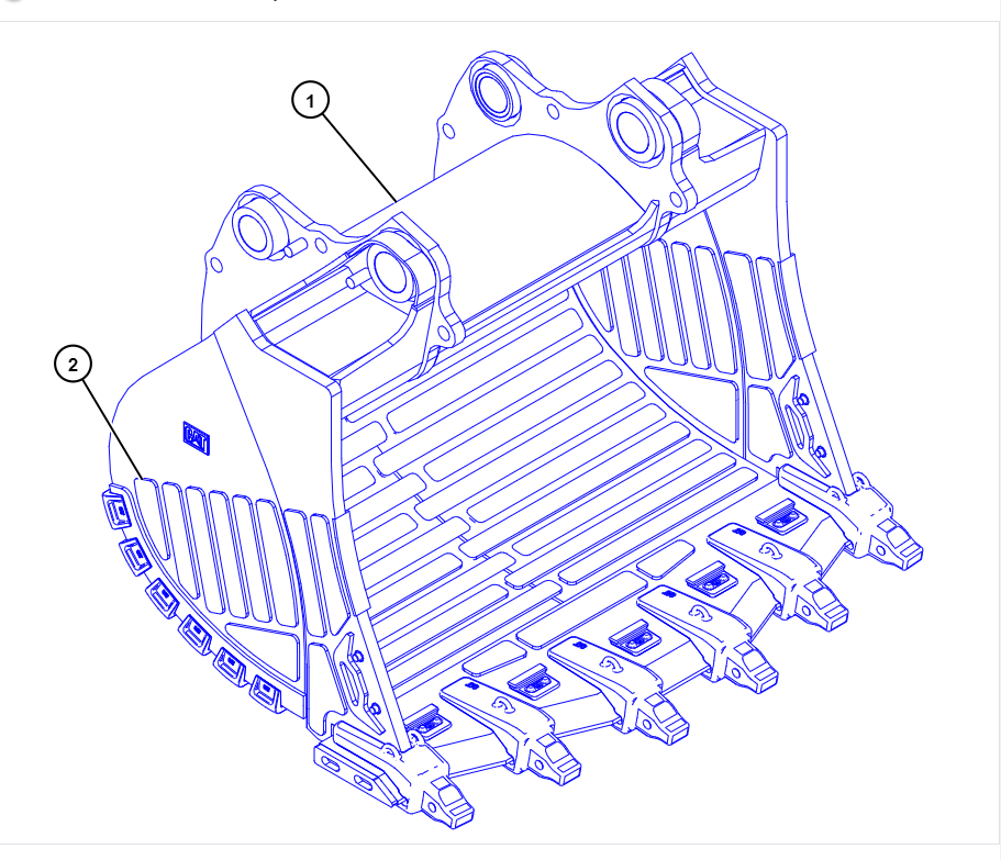 458-9463 4589463 6020B Shovel mining bucket 3450-MM (136-IN) WIDE X 12-CU M (15.7-CU YD) CAPACITY.