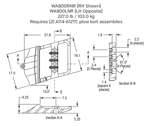 WA800LNR Bolt-On Left Hand End Segment for Komatsu WA800 Wheel Loader