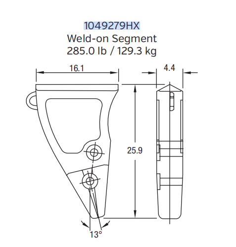 1049279HX Weld-On Segment for P&H 4100XPC / Bucyrus 495HR Mining Shovel