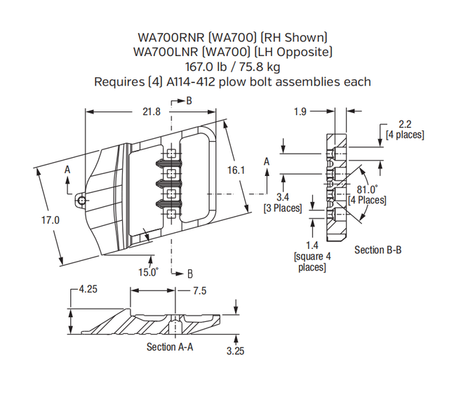 WA70OLNR Bolt-On Left Hand End Segment for Komatsu WA700 Wheel Loader