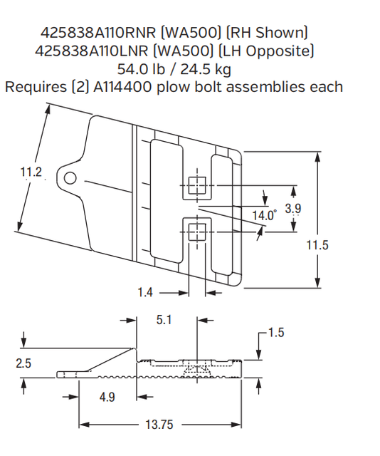 425838A110LNR Bolt-On Left Hand End Segment for Komatsu WA500 Wheel Loader