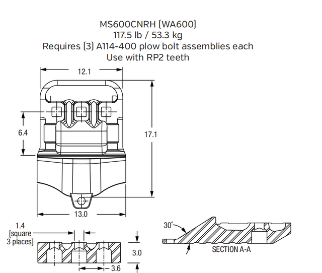 MS600CNRH Bolt-On Center Segment for Komatsu WA600 Wheel Loader